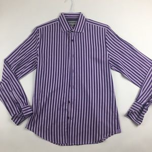 Express Mens Fitted Long Sleeve Purple Striped Button Front Shirt (M) 15 -15 1/2